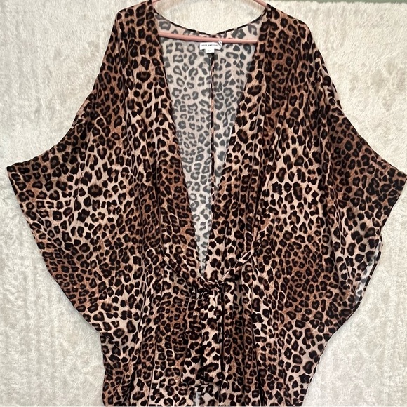 Good American Animal Leopard Print Kimono Robe Sz 16-28 Tie Sash - Picture 5 of 16